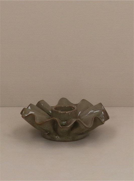Porcelain Frill Candlestick - Green