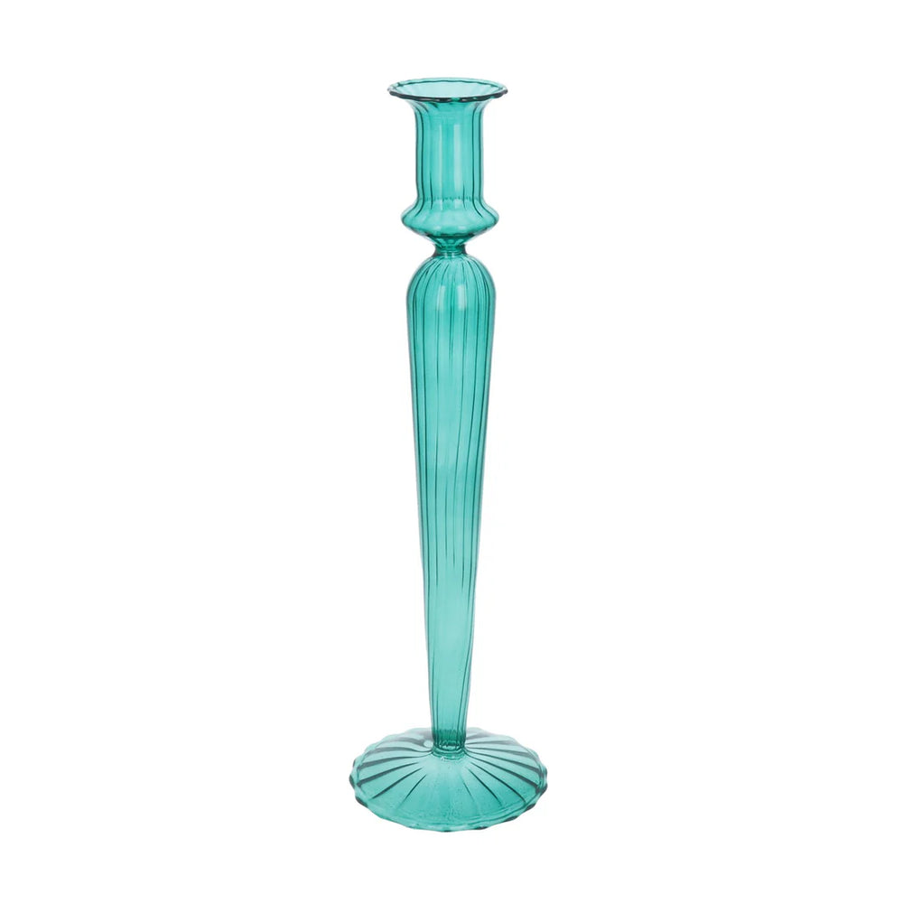 Clear Turquoise Glass Tall Candle Holder (31cm)