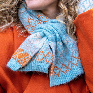 Stripe Pull Through Recycled Yarn Scarf - Blue /Rust