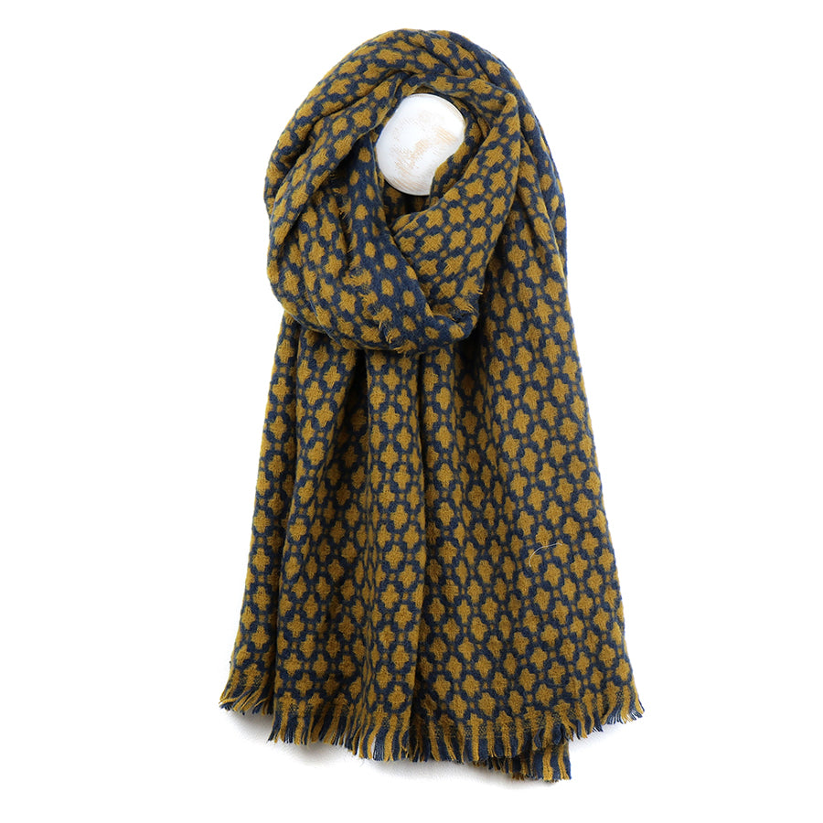 Retro Tile Winter Scarf - Navy /Dijon