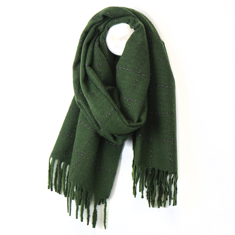 Running Stitch Check Scarf - Pine Green