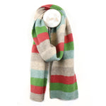 Striped Knitted Scarf - Beige / Green / Red