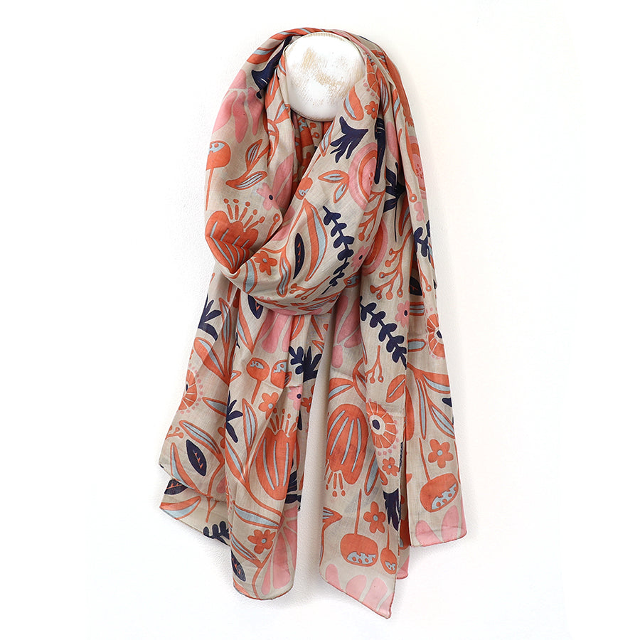 Pale Coral Pink Mix Graphic Print Organic Cotton Scarf