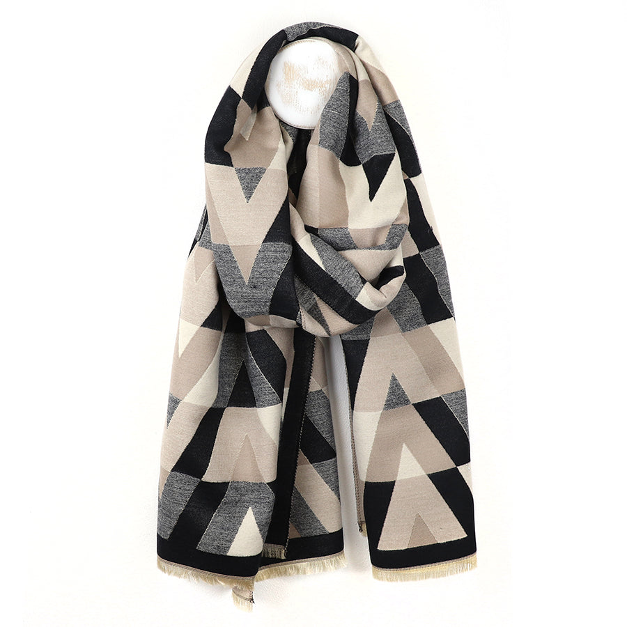 Chevron Cotton Blend Jacquard Scarf - Black/ Mushroom