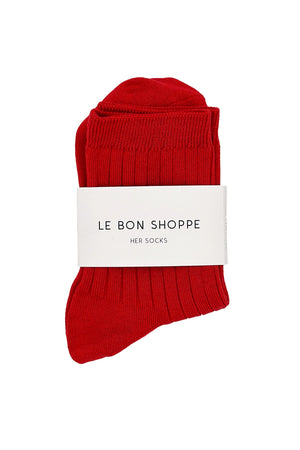 Her Socks - Mercerized Combed Cotton Rib: Classic Red