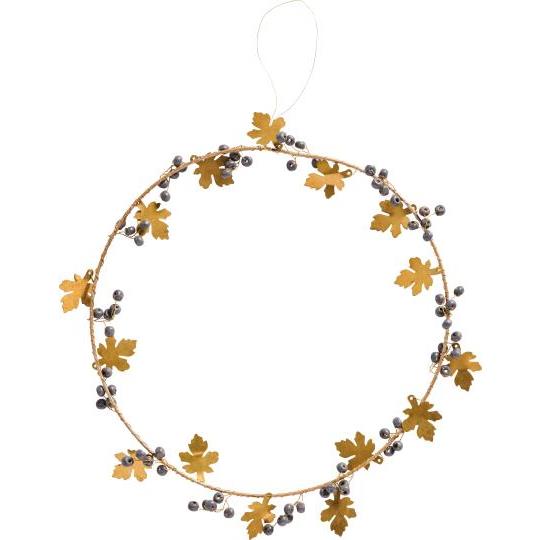 Wreath With Brass Leaves and Dark Grey Wooden Beads