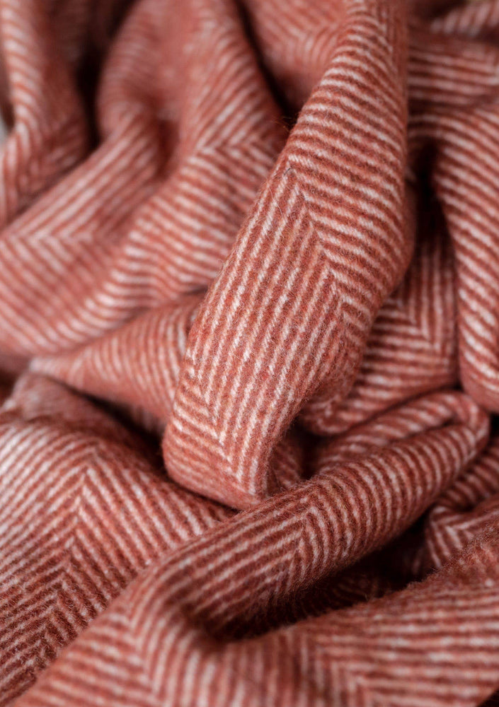 Recycled Wool Blanket in Rust Herringbone