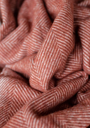Recycled Wool Blanket in Rust Herringbone