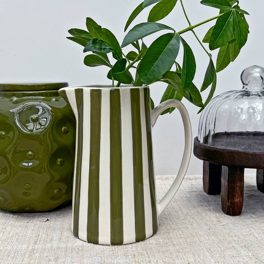 Large Striped Pitcher Jug - Khaki