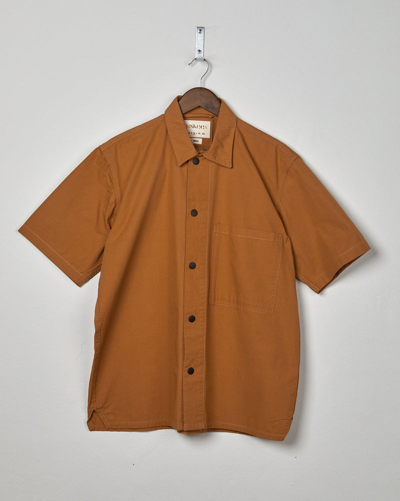 Men's Lightweight Organic Buttoned Short Sleeve Shirt - Light Brown