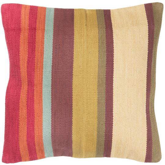 Canvas Cushion - Multi-Striped, With Cushion Duck Feather and Down Pad - Red