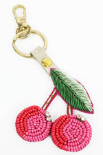 Beaded Pink and Red Cherry Key Ring/ Bag Charm