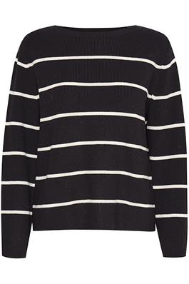 BOSTON Stripe Boatneck Pullover - Meteorite/Almond