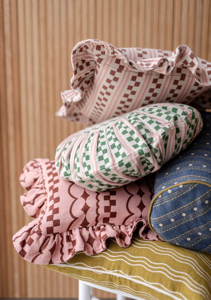 Cotton Cushion Cover in Navy Ruffle, With Pad