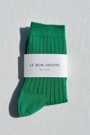 Her Socks - Mercerized Combed Cotton Rib: Pesto