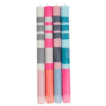 Mixed Set Pinks, Blues & Greys Striped Eco Dinner Candles, 4 Per Pack