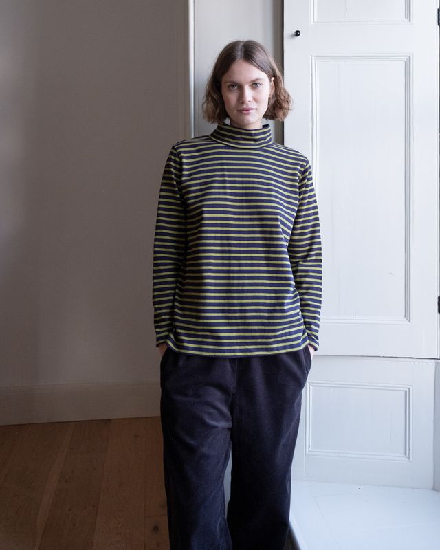 Jonie Long-Sleeved Stripe T Shirt - Navy/ Chartreuse