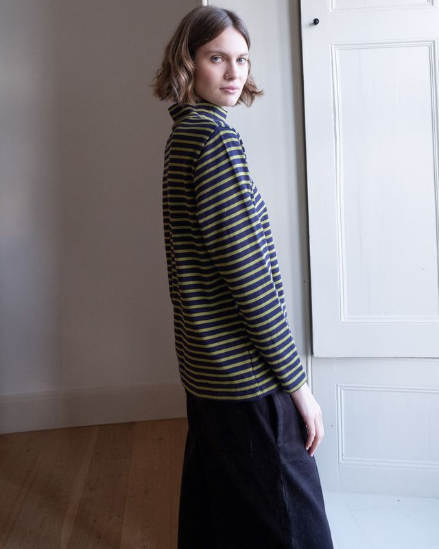 Jonie Long-Sleeved Stripe T Shirt - Navy/ Chartreuse