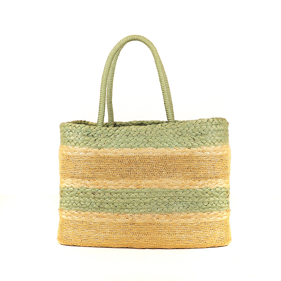 Sage Square Jute Striped Picnic Basket Bag