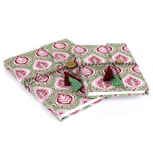 Muted Pink/Soft Green Block Printed Cotton Notebooks - 2 Pack
