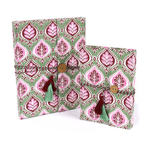 Muted Pink/Soft Green Block Printed Cotton Notebooks - 2 Pack