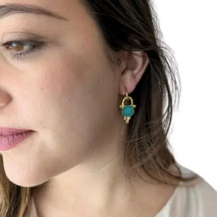 Amanda Aqua Chalcedony Pendant Earrings - Cast Bronze Gold Plated