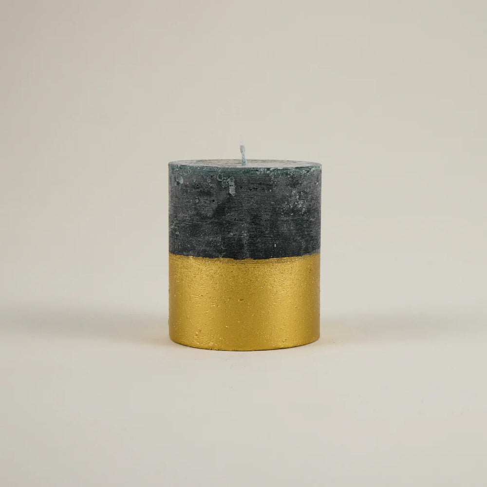 Winter Thyme Scented Gold Dipped Pillar Candle