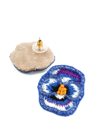 Blue Pansy Beaded Studs