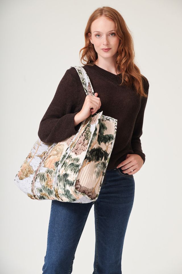 Rivers and Trees Large Velvet Tote Bag - Natural