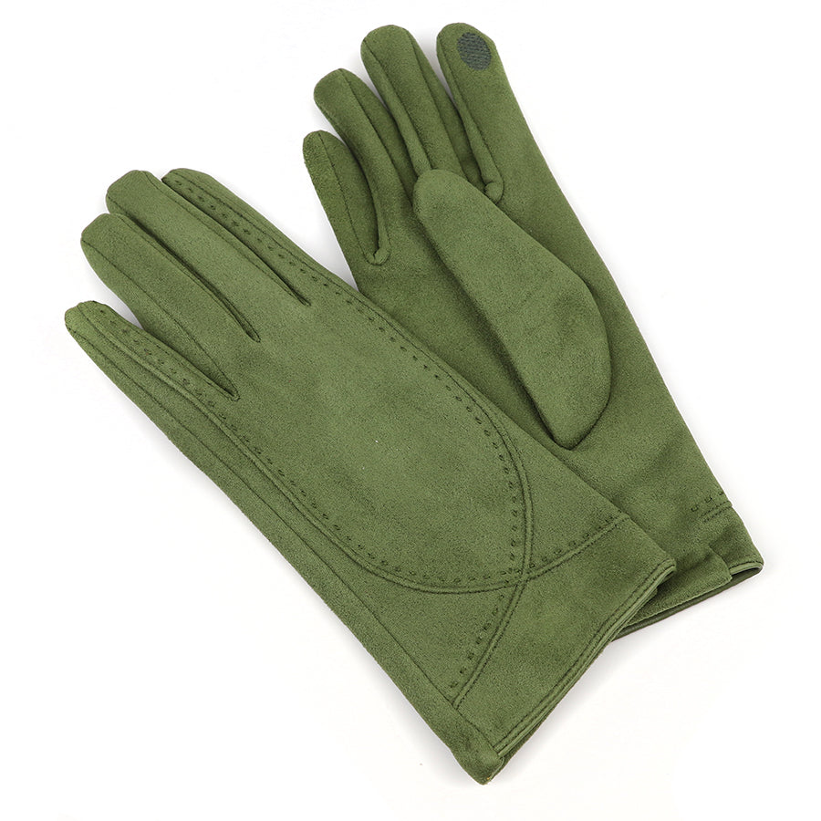 Faux Suede Gloves - Olive