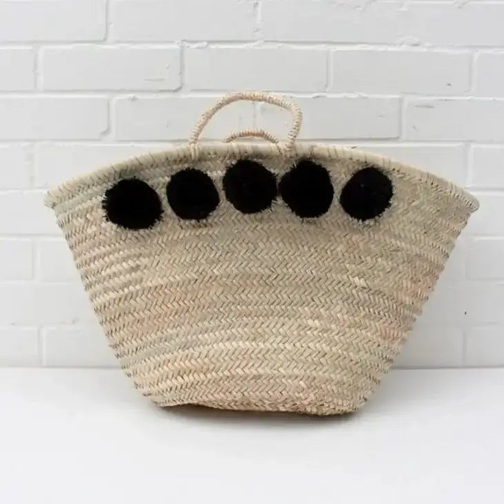 French Market Basket, Straw Bag with Pom Poms – Previous French Market Basket, Straw Bag with Pom Poms – Previous