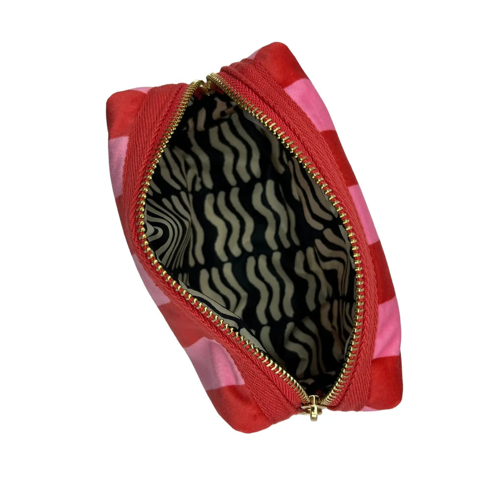 Striped Recycled Velvet Pink and Red Make-up Bag