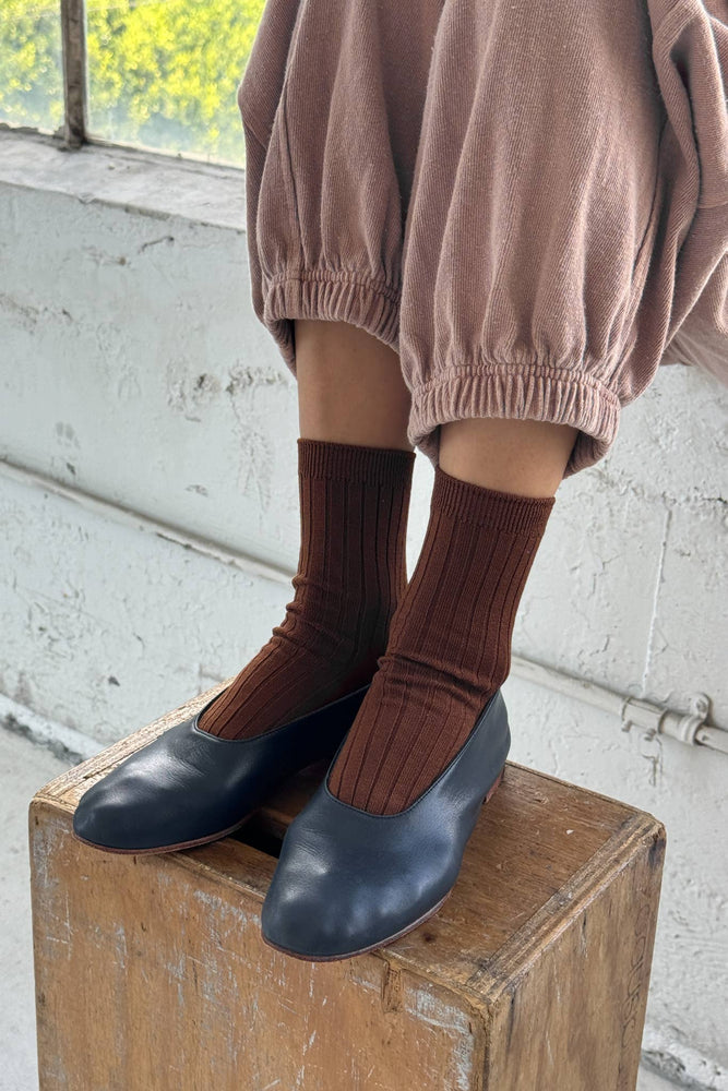 Her Socks - Mercerized Combed Cotton Rib: Coffee