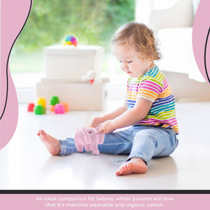 Knitted Pink Elephant Baby Rattle Organic Cotton