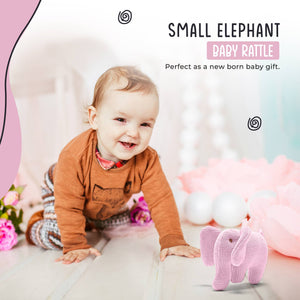 Knitted Pink Elephant Baby Rattle Organic Cotton
