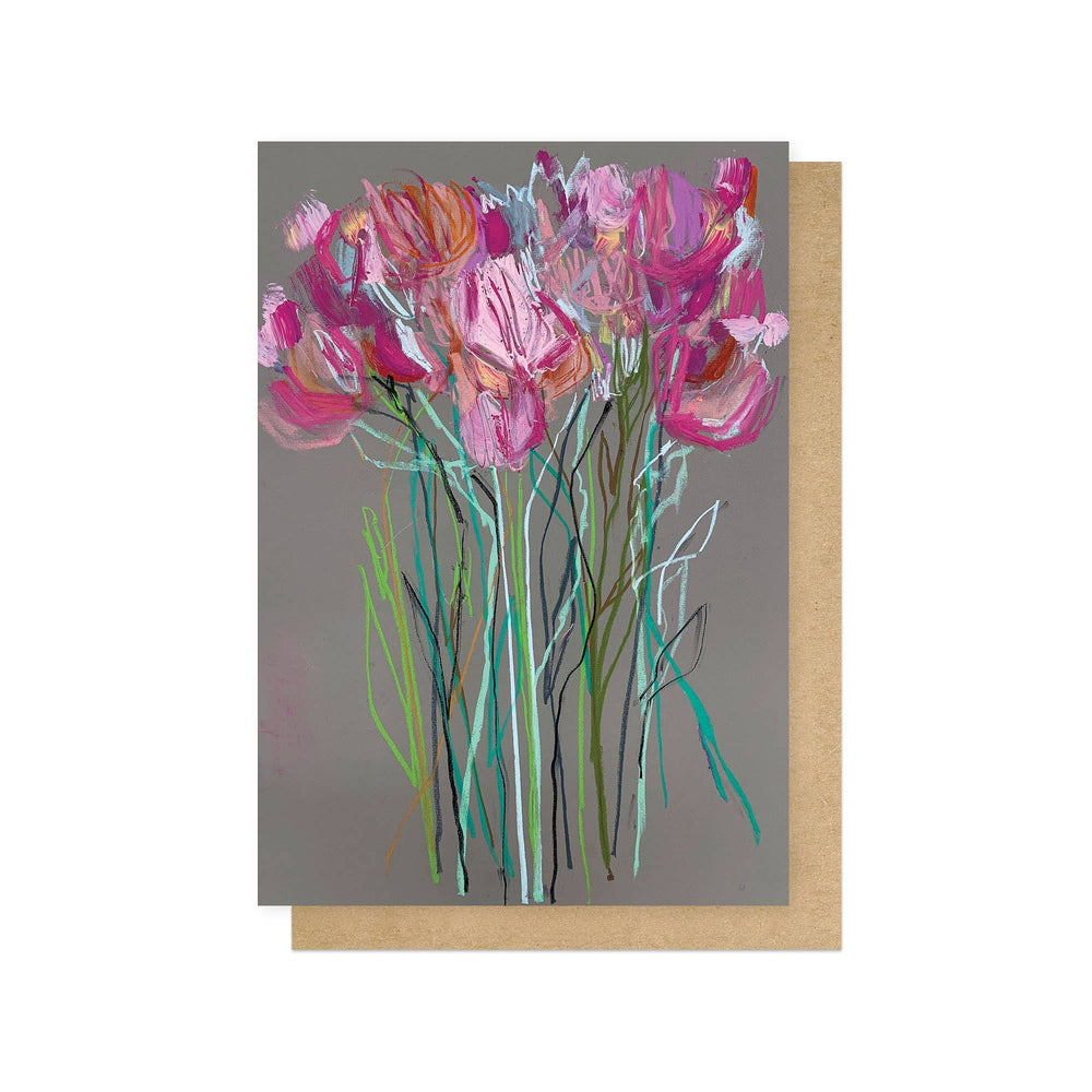 Grey Flowers Greetings Card