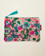 Large Flat Zip Organic Cotton Pouch - Molly Coral  (Avil 107)