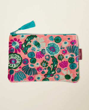 Large Flat Zip Organic Cotton Pouch - Molly Coral  (Avil 107)