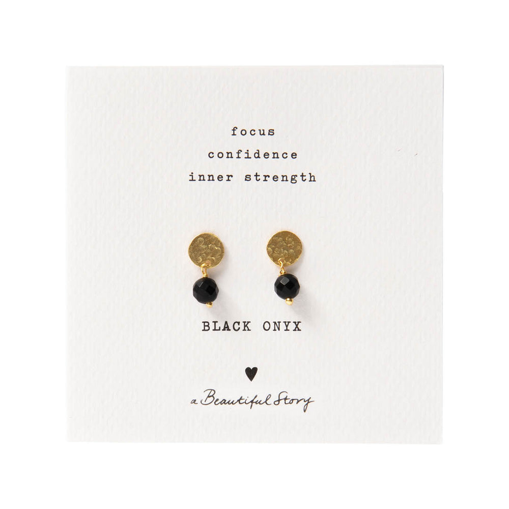 Mini Coin Black Onyx Gold Earrings