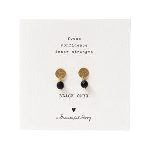 Mini Coin Black Onyx Gold Earrings