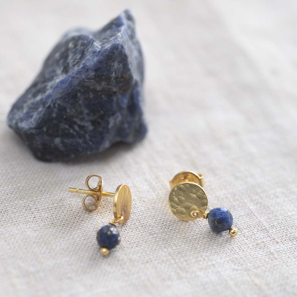 Mini Coin Lapis Lazuli Gold Earrings
