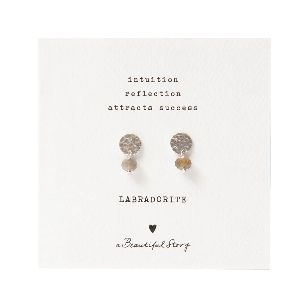 Mini Coin Labradorite Silver Earrings