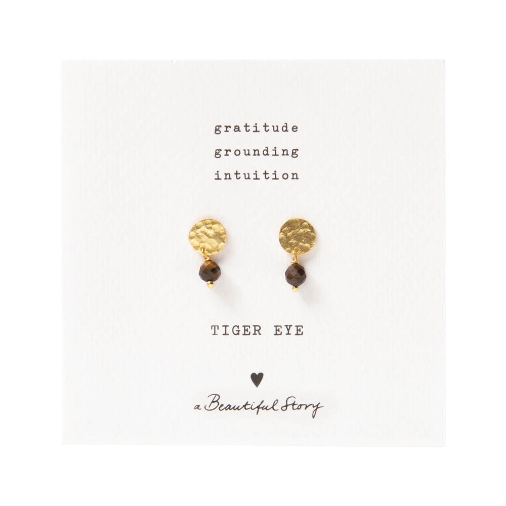 Mini Coin Tiger Eye Gold Earrings