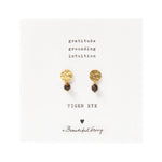 Mini Coin Tiger Eye Gold Earrings