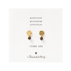 Mini Coin Tiger Eye Gold Earrings