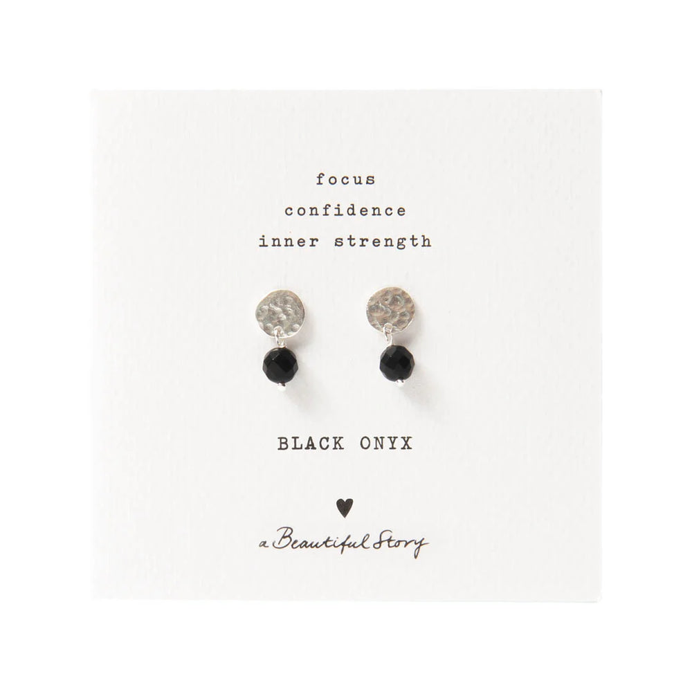 Mini Coin Black Onyx Silver Earrings