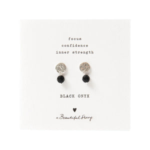 Mini Coin Black Onyx Silver Earrings