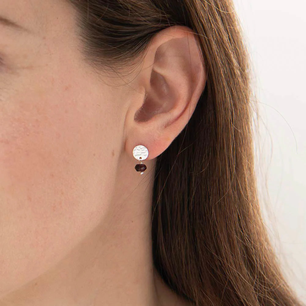 Mini Coin Black Onyx Silver Earrings