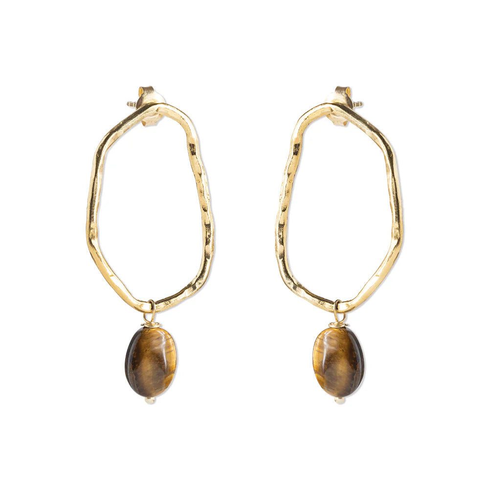 Bravery Tiger Eye Gold Earrings