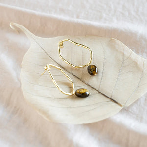 Bravery Tiger Eye Gold Earrings